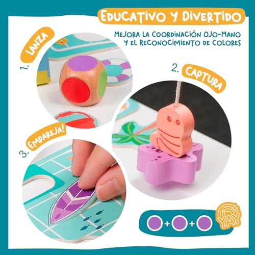 Nene Toys Juego de Pesca Magnético - Juguete Educativo de Madera para Niños 2+ Años - Puzzle de Asociación de Colores con Figuras de Animales Marinos - Regalo para Niños de 2 3 Años