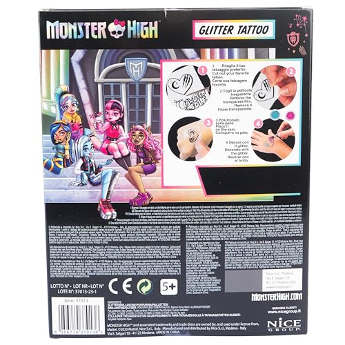 Nice Group - Monster High Glitter Tattoo, Kit de Tatuajes y Polvos de Purpurina para Niños
