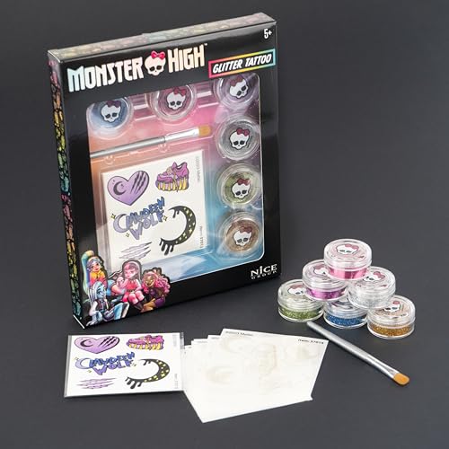Nice Group - Monster High Glitter Tattoo, Kit de Tatuajes y Polvos de Purpurina para Niños