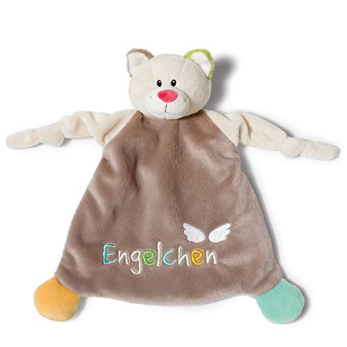 NICI 40035 - Manta de peluche con diseño de gato "ángel", 25 x 25 cm, a partir de 0 meses, manta de peluche para bebés y niños pequeños, manta de peluche para bebés y niños pequeños