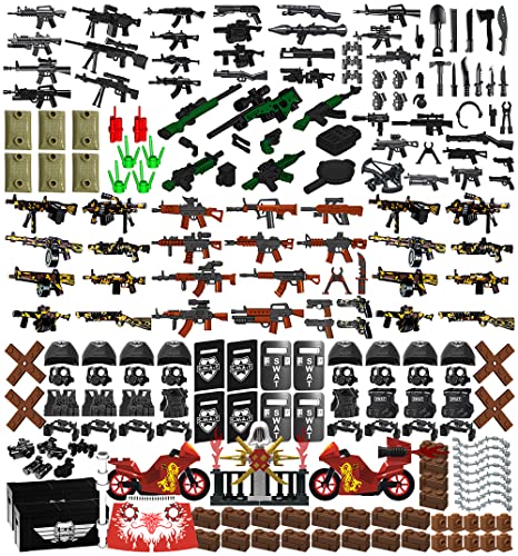 Nicolababe Armas Accesorios Juego de Armas Militares Incluidos Cascos Chalecos Antibalas Motocicletas Diseñados para Minifiguras Compatible con Figuras de Todas Las Grandes Marcas (Armas SWAT)