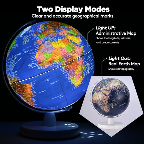 Niest AR Globo Terráqueo 20 cm, Interactivo Mapa Mundi con luz LED, Control de Pantalla Táctil, Carga USB