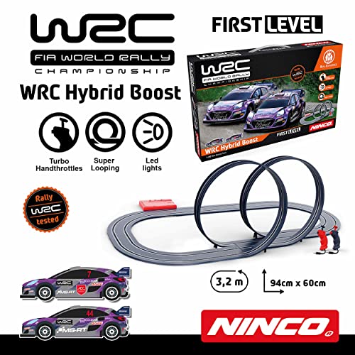 Ninco - WRC Hybrid Boost - Circuito de Slot a Escala 1/50 y Recorrido de 320cm, Incluye Dos vehículos Ford Puma híbridos del Campeonato del Mundo de WRC 2022, a Partir de 3 años (91019)