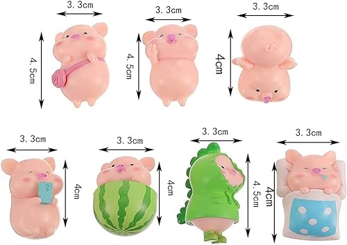 Norhogo 7 figuras de cerdito rosa de cerdo de la suerte para decoración de tartas, decoración de cumpleaños infantil, decoración de hadas en miniatura