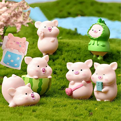 Norhogo 7 figuras de cerdito rosa de cerdo de la suerte para decoración de tartas, decoración de cumpleaños infantil, decoración de hadas en miniatura
