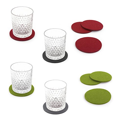 Oblique-Unique® - Lote de 4 posavasos redondos de fieltro para mesas y bares, para vidrio
