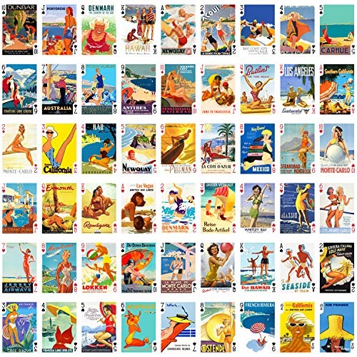 ON The Beach Travel Posters Jugar a las cartas (póquer 54 cartas todos los demás), Vintage Retro Classic Travel Posters Britain USA