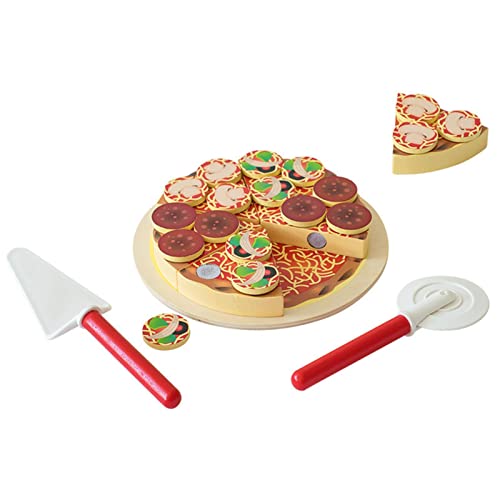 Onlynery 2 Pcs Pizza, Pretender Jugar Comida con Madera, Accesorios Cocina Juego rol simulación Comida rápida Juguete con Ingredientes, espátula Bandeja para Servir