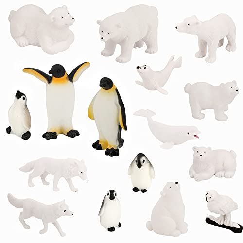OOTSR 16 Piezas Juguetes de Animales Polares, Realista Polar Oso Polar Familia de Pingüinos y Más Juguetes de Aprendizaje para Baby Shower Cumpleaños Fiesta de Navidad Artículos de Decoración