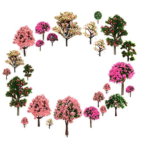 OrgMemory 29 árboles de modelo mixto, 4 a 12 cm, árboles frutales, árboles a escala Ho, paisaje de tren modelo, árboles de arquitectura, árboles de flores sin bases