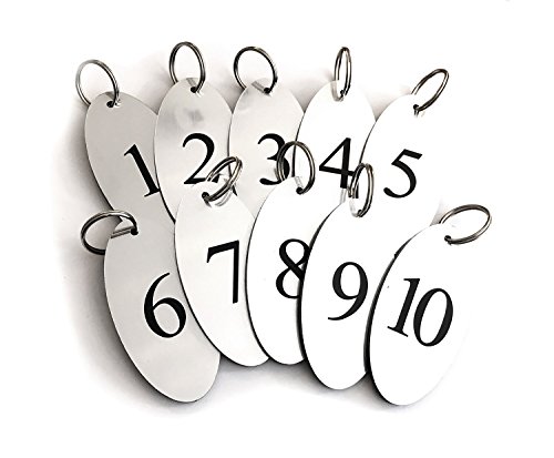 Origin Key Fobs, Key Tags, Key Rings, Numbered 1 to 10, Silver Oval Black Engraved Numbers, for Hotels, Guesmiles, B&Bs, Corporation