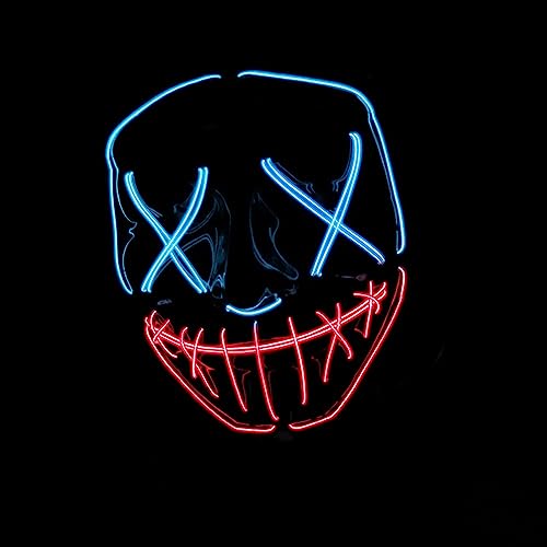 Original Cup Máscara LED La Purge® | Pesadilla Azul y Roja | Plástico Rígido | 3 Modos de Parpadeo | Máscara LED | Cosplay | Halloween | Neón | 100% Horror | 100% Diversión