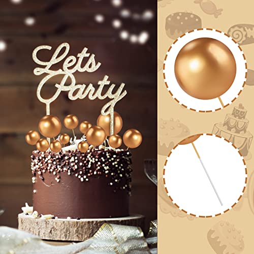 OSDUE 40 pcs Bolas Cake Topper, Mini Globo Palos, para San Valentín Cumplaeños, Horneado Decoración Suministros, Pastel Postre Cupcake (Dorado)