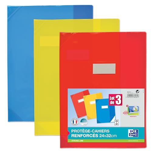 OXFORD - Juego de 3 protectores de cuadernos Strong Line (24 x 32 cm, PVC translúcido, 15/100º, colores surtidos