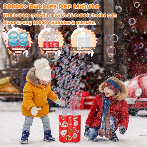 Panamalar Máquina de Burbujas Fuegos Artificiales, 26 Agujeros Máquina Automática de Pompas de Jabón para Niños con 240ML Solución, Juguete para Hacer Burbujas para Fiestas Al aire libre Bodas Navidad