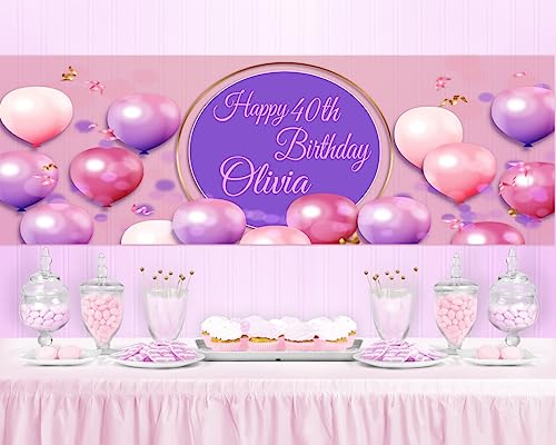 Pancartas de cumpleaños personalizadas para tu día especial de fiesta con nombre personalizado y fecha lista para fiesta de cumpleaños temática rosa