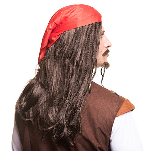 Peluca de pirata (peluca pirata) con perlas y bandana roja para el disfraz de pirata perfecto para carnaval