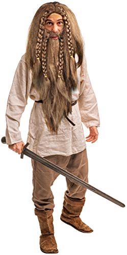 Peluca y Barba - Vikingo | Bárbaro | Enano | Teutón | Vikingo en trenzado marrón para Fiestas de Carnaval y Lemas