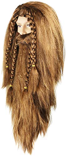 Peluca y Barba - Vikingo | Bárbaro | Enano | Teutón | Vikingo en trenzado marrón para Fiestas de Carnaval y Lemas
