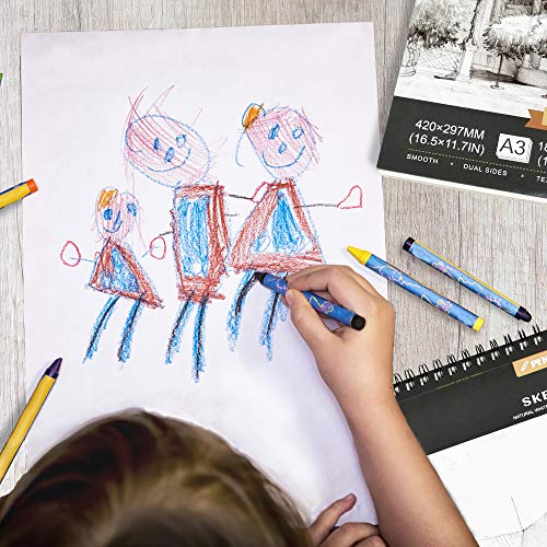 PENCILMARCH Cuaderno de Bocetos A3 en Espiral - 1 Paquetes Bloc Encuadernado Dibujo Profesional para Niños, Adultos, Dibujar y Hacer Bocetos Para Esbozar 180 gsm Papel 100 Páginas (50 Hojas)