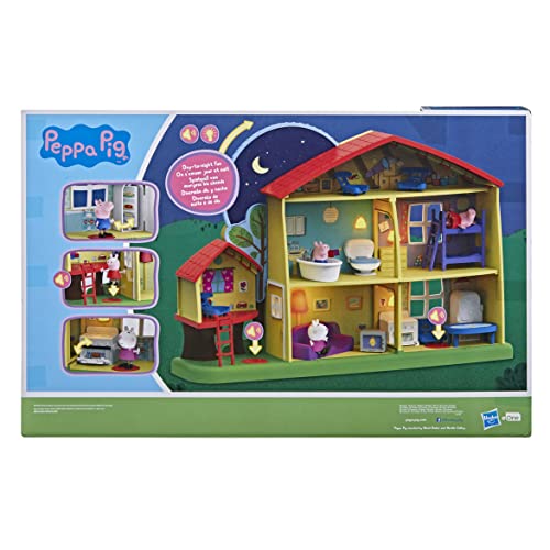 Peppa Pig Peppa's Adventures Peppas - Casa de Juegos de día y Noche, con Voz, luz y Sonidos, 3 Figuras, 13 Accesorios, a Partir de 3 años