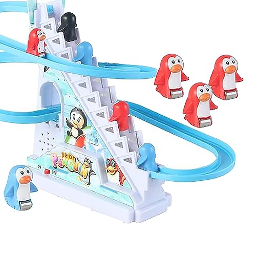 perfeclan Chasing Race Track Game Penguin Set Penguin Stair Climbing Luces y música Niños pequeños Penguins Slide Stairs Juguete de Interior para