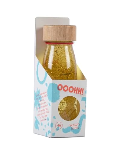 Petit Boum - Botella Sensorial Float en Color Dorado | Un Microcosmos en Cada Botella | Descubre, Escucha y Aprende | Estimulación Sensorial | Botellas Sensoriales para Niños