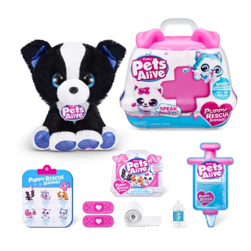 Pets Alive Pet Shop Surprise Series 3 Puppy Rescue by ZURU, Border Collie, Nurture Play, Soft Toy Unboxing, Heal Adopt Interactive, Ultra Soft Plushies con Electronic Speak and Repeat (Border Collie)