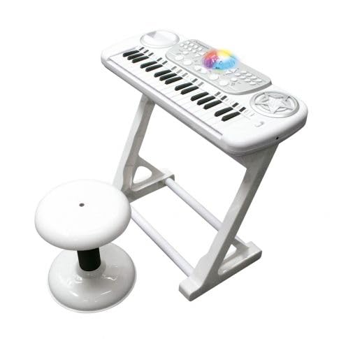 Piano Infantil - Teclado Musical de Juguete con Patas y Taburete - Incluye microfono de Diadema -para niños y niñas de 3 4 5 6 años - Altura Teclado 45cm - Luces y Sonidos