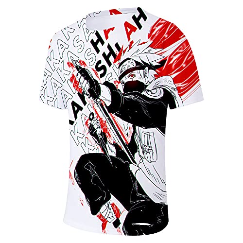 Piccodos Camiseta de manga corta Anime Hokage Hatake Kakashi 3D con diseño de Hatake Kakashi 3D (talla M, pecho 100 cm), color blanco