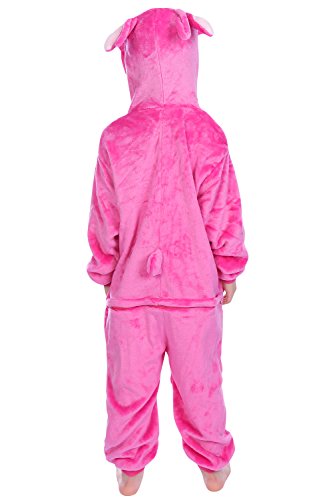 Pijama infantil Kigurumi de YAOMEI, unisex, pijama de franela con capucha para disfraz de Halloween, para Navidades, para fiestas de disfraces o para vestir Puntada rosada. 140 cm/altura 130/ 140 cm