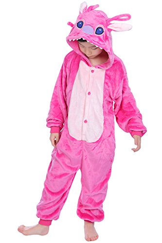 Pijama infantil Kigurumi de YAOMEI, unisex, pijama de franela con capucha para disfraz de Halloween, para Navidades, para fiestas de disfraces o para vestir Puntada rosada. 140 cm/altura 130/ 140 cm