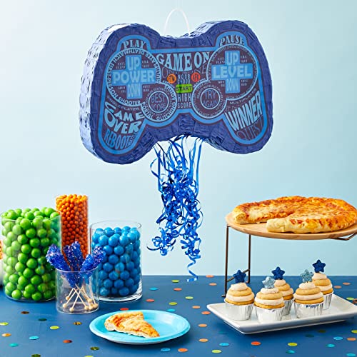 Piñata de videojuegos, control de juegos azul para decoraciones de fiesta de jugadores para niños (16.5 x 11 x 3 pulgadas)