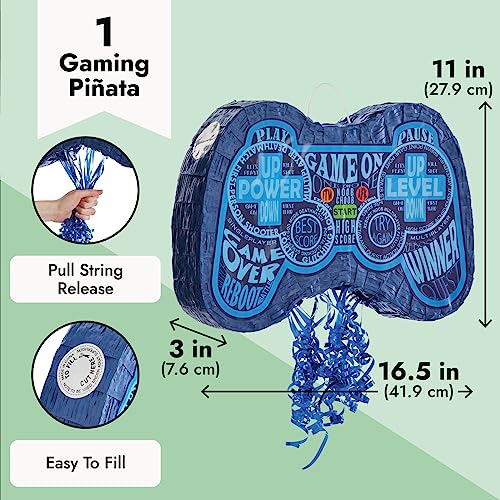 Piñata de videojuegos, control de juegos azul para decoraciones de fiesta de jugadores para niños (16.5 x 11 x 3 pulgadas)