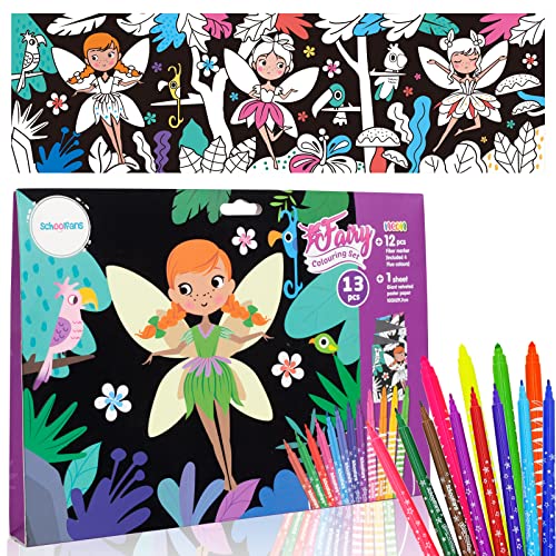 PinkSheep Póster para colorear de terciopelo con flores de hadas peludas 100 x 29,7 cm con 12 rotuladores de colores para niños, adolescentes y adultos, ideal para divertirse en familia