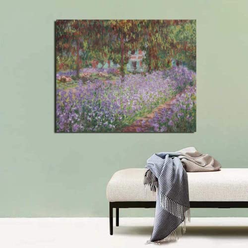 Pintura Por Numeros Adultos Con Marco Cuadros Famosos 40X50Cm Monet - Claude Monet Irises In Monets Garden - Kit Para Pintar Por Numeros Niños Cuadros Con Lienzo,B28
