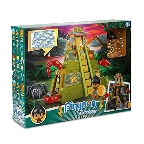 Pinypon Action - Wild. Trampas en la Pirámide, set de juguete de acción con puzzles, trampas, accesorios, un tesoro y 2 figuras de un muñeco explorador y una araña grande, +4 años, Famosa (700017053)