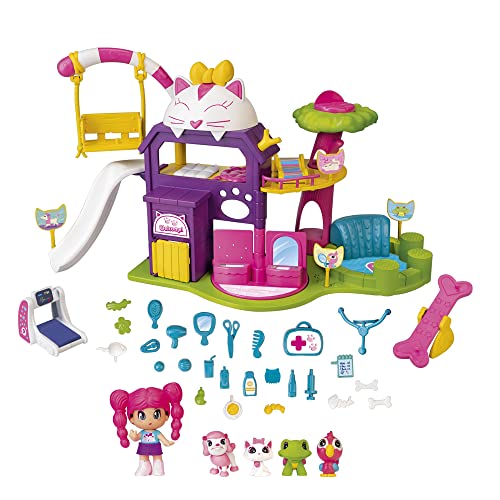 Pinypon - Guardería de Mascotas, set de juguete con 4 animalitos, perro, gato, tortuga y pájaro y accesorios de juego, para niños a partir de 3 años, Famosa