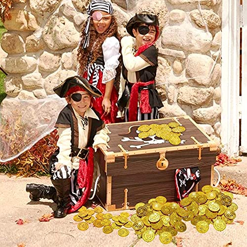 PIQIUQIU 100 Piezas Monedas Oro de plástico, Monedas de Juguete Doradas de Pirata, Monedas de Oro Piratas del Tesoro Pirata para Fiestas Temáticas Piratas