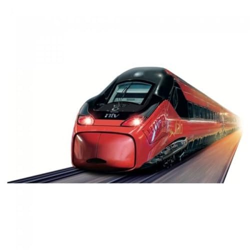 Pista Super Tren .italo.EVO Scala 1:87 - Tren de juguete 1 locomotora motriz 2 vagones - Funcionamiento con batería + llavero cubo