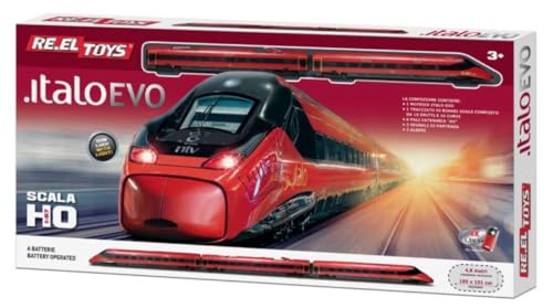 Pista Super Tren .italo.EVO Scala 1:87 - Tren de juguete 1 locomotora motriz 2 vagones - Funcionamiento con batería + llavero cubo