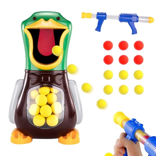 Pistola de bolas de espuma con objetivo de tiro de pato, juguete de tiro para niños, juego de tiro con 12 bolas de espuma, juego de disparos para niños y niñas