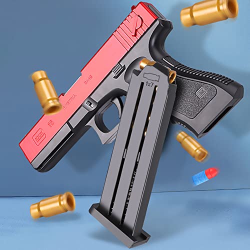 Pistola de Juguete, Glock de simulación, Pistola para niños con 2 revistas y 30 Balas, eyección automática de Balas, Divertido Juego al Aire Libre (Rojo)