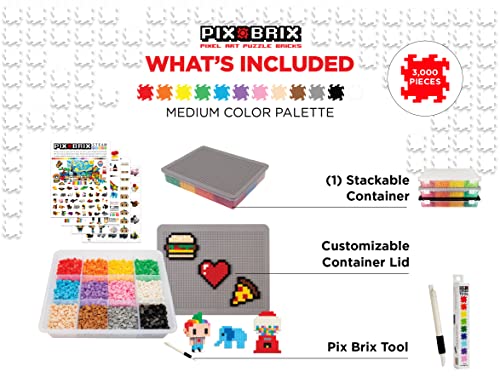 Pix Brix Pixel Art - Ladrillos de Rompecabezas – Contenedor de Arte de píxeles de 3,000 Piezas, Paleta de luz de 12 Colores, CREA construcciones 2D y 3D sin Agua ni Pegamento.