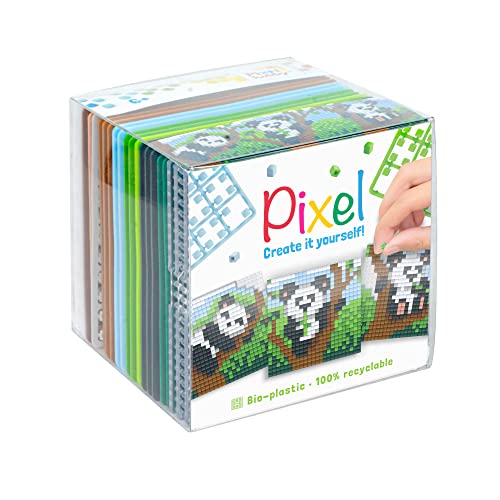 Pixel P29020 - Juego de Manualidades Panda, Sistema de Enchufe como pasatiempo Creativo para niños a Partir de 6 años, Caja de Cubos con Plantillas de Motivos y Cuadrados de píxeles
