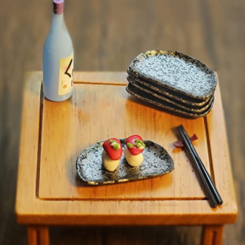Placa Minure, placa en miniatura con palillos realista, pequeño, exquisito, ligero, decorativo, casa de muñecas de PVC, medio redondo, plato de sushi
