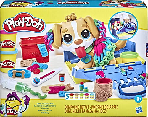 Play-Doh Kit Veterinario - Set con Cachorro de Juguete, transportín, 10 Herramientas, 5 Colores (F3639) + Juguete El Dentista Bromista niños a Partir 3 años con 8 Botes, no tóxico, Colores Surtidos