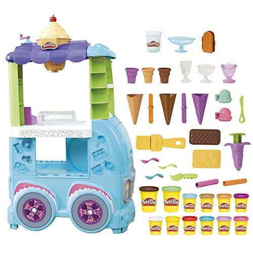 Play-Doh - Kitchen Creations - Camión de Helados - 27 Accesorios, 12 Botes, Sonidos Reales