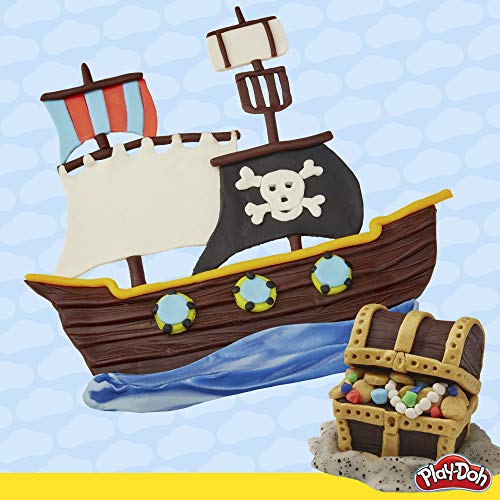 Play-Doh Pirate Theme - Paquete de 13 compuestos de modelado no tóxicos para niños de 3 años en adelante con 3 formas de corte, molde de monedas y herramienta de rodillo (exclusivo de Amazon)