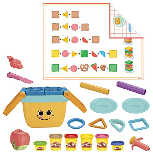 Play-Doh Primeras Creaciones para el Pícnic Juguete Preescolar con Plastilina, 12 Herramientas y 6 Botes